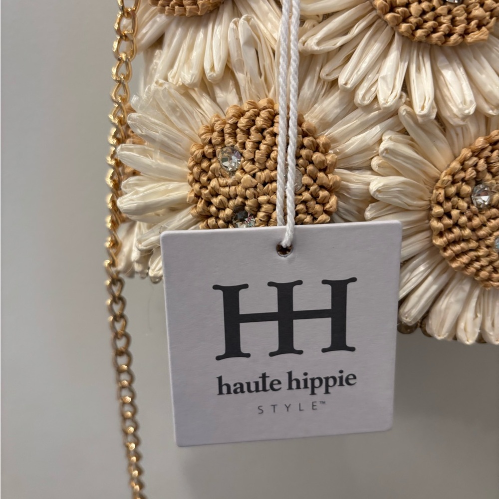 NWT Haute Hippie Floral and wood beaded handle Handbag - Picture 3 of 6